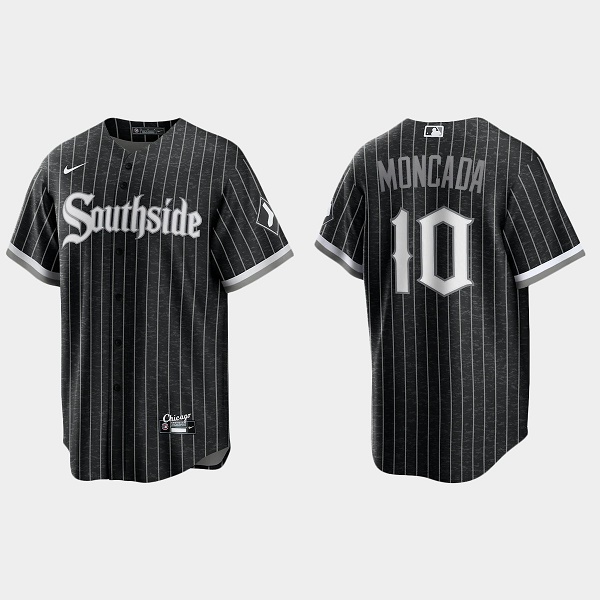 Men's Chicago White Sox #10 Yoan Moncada Black 2021 City Connect Cool Base Stitched Jersey Men's Chicago White Sox #10 Yoan Moncada Black 2021 City Connect Cool Base Stitched Jersey